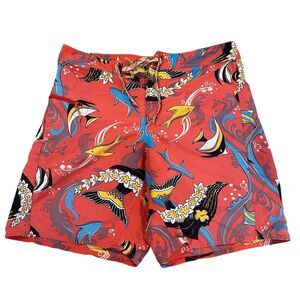 Patagonia Mens Size 30 Swim Board 8" Shorts Nylon Linerless Coral Fish Print euc